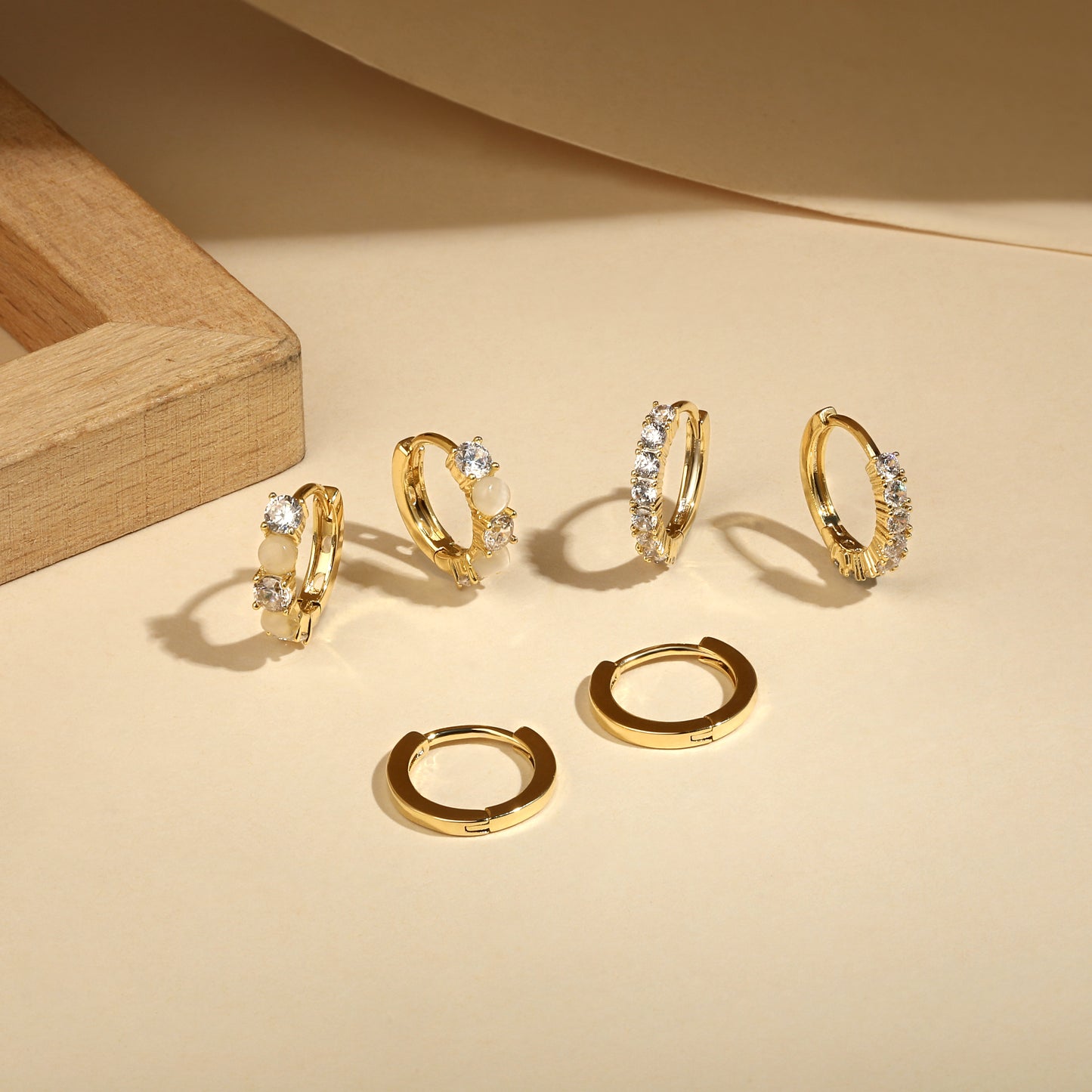 Round Shape 18KT Gold Plated Pearl and Zircon Set Of 3 Stud Earrings