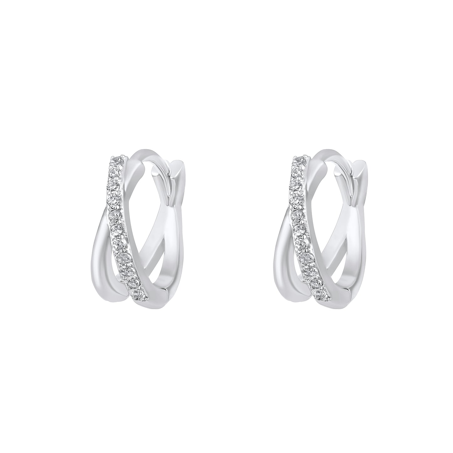 Circular Criss Cross Design Silver Plated Zircon Set Of 3 Stud Earrings