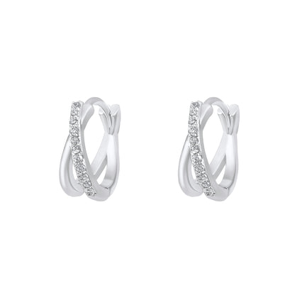 Circular Criss Cross Design Silver Plated Zircon Set Of 3 Stud Earrings