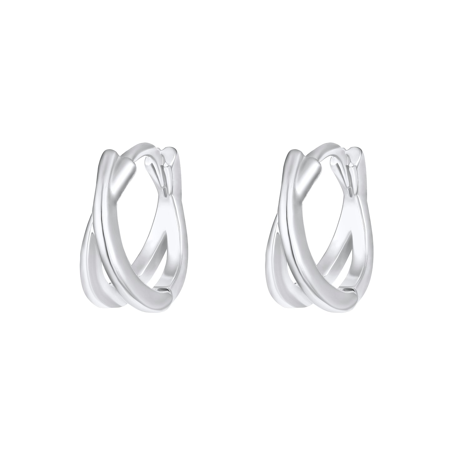 Circular Criss Cross Design Silver Plated Zircon Set Of 3 Stud Earrings