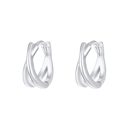 Circular Criss Cross Design Silver Plated Zircon Set Of 3 Stud Earrings
