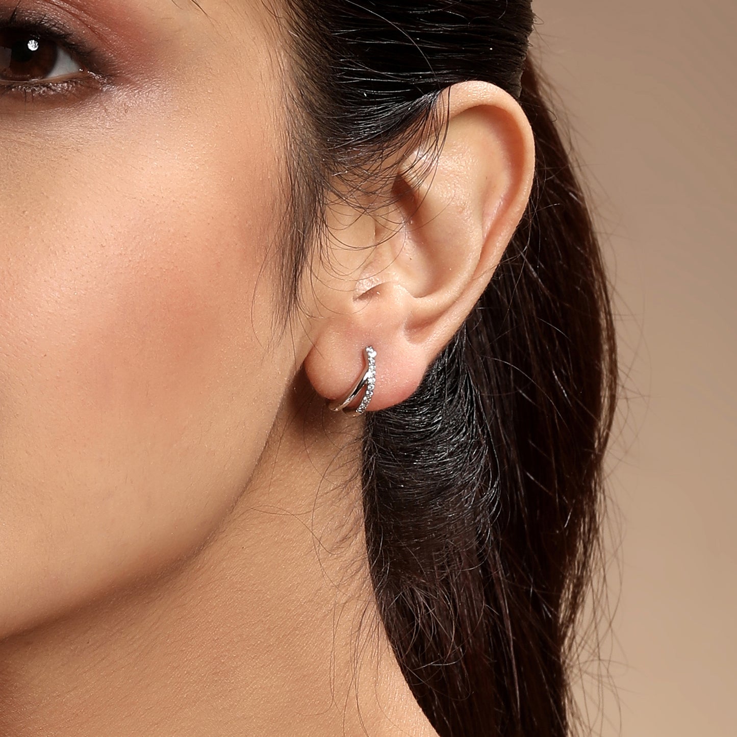 Circular Criss Cross Design Silver Plated Zircon Set Of 3 Stud Earrings