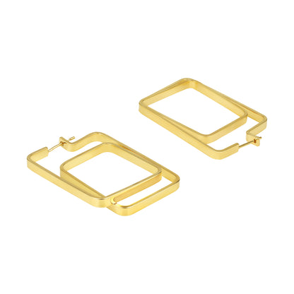 Geo-Link Square Shape 18KT Gold Plated Dangle Earring