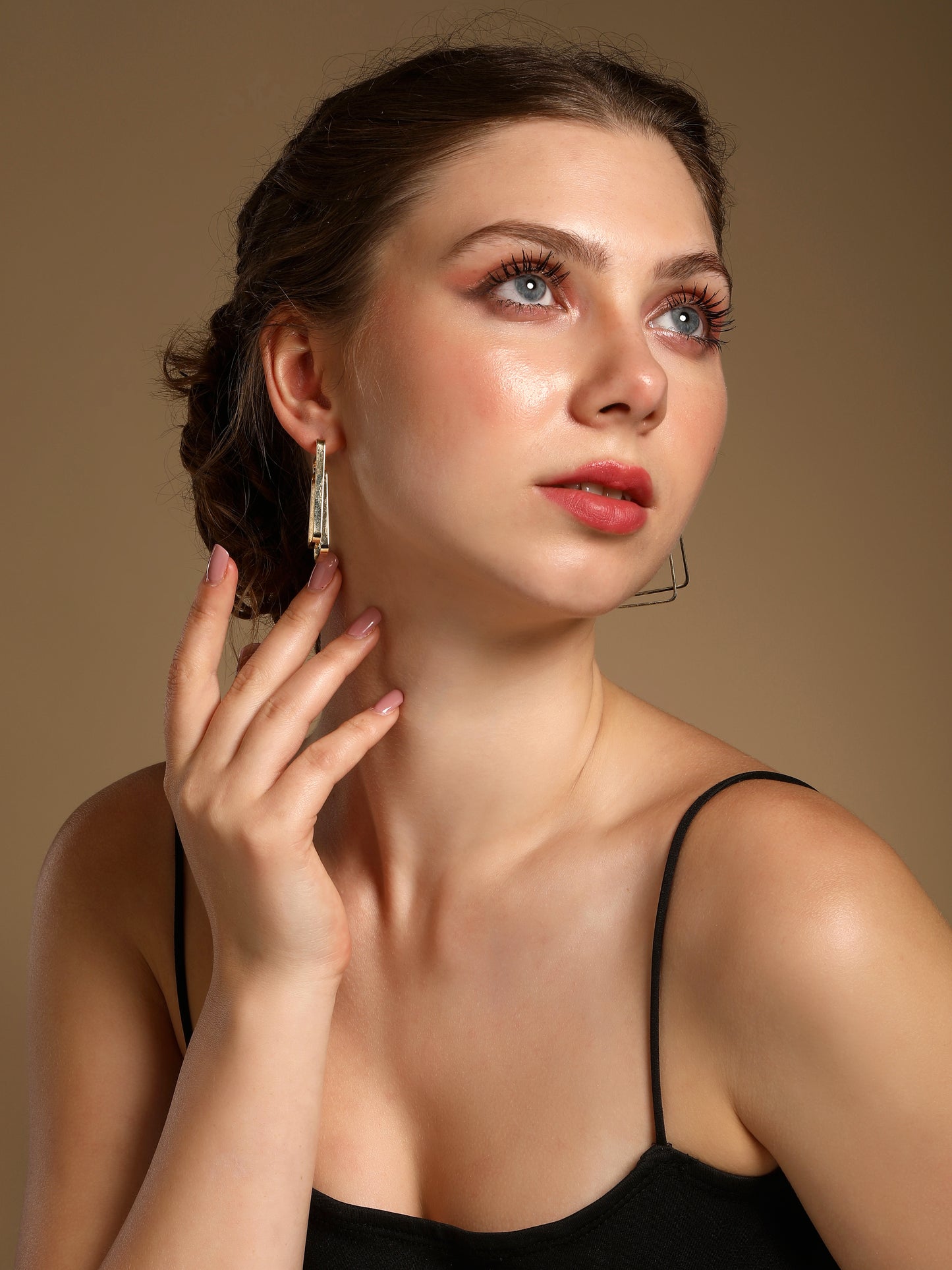 Geo-Link Square Shape 18KT Gold Plated Dangle Earring