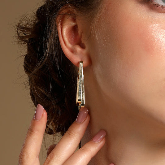 Geo-Link Square Shape 18KT Gold Plated Dangle Earring