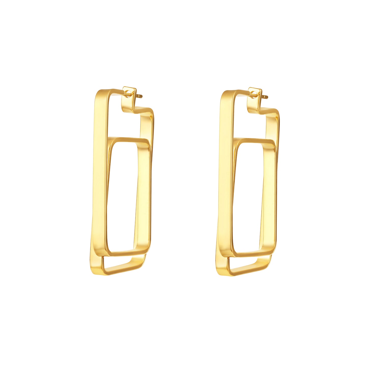 Geo-Link Square Shape 18KT Gold Plated Dangle Earring