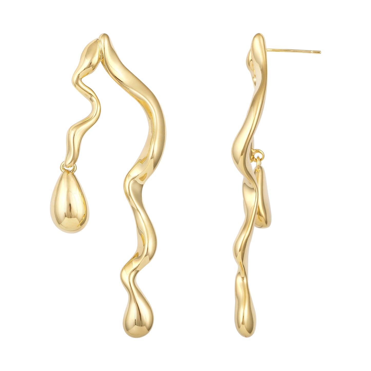 Curved Wave Drop 18KT Gold Plated Dangle Earring
