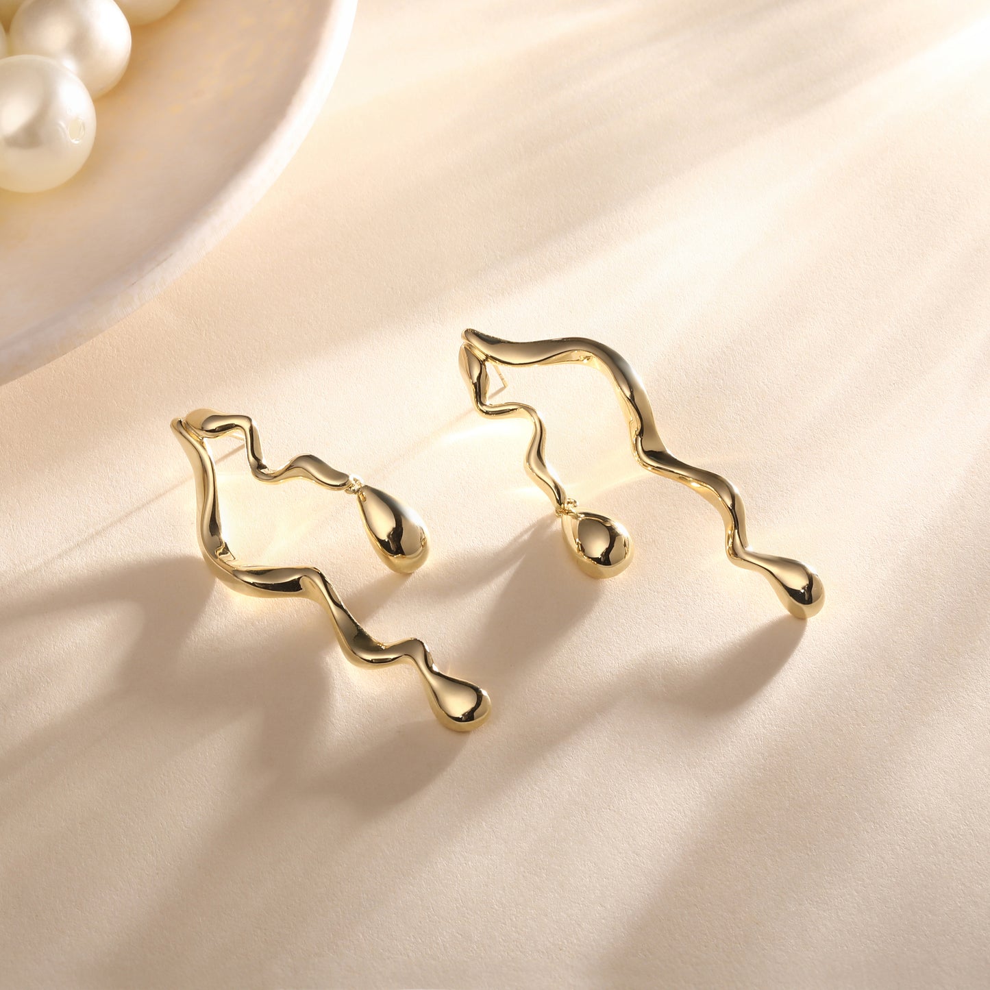 Curved Wave Drop 18KT Gold Plated Dangle Earring