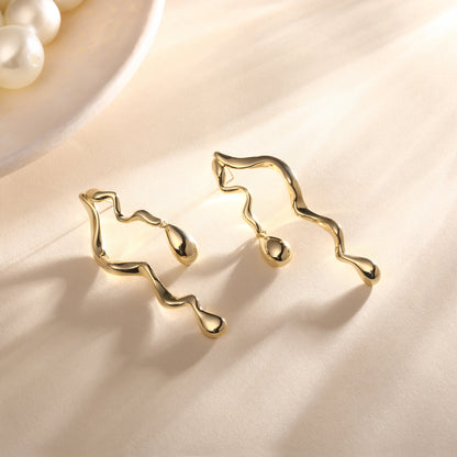Curved Wave Drop 18KT Gold Plated Dangle Earring