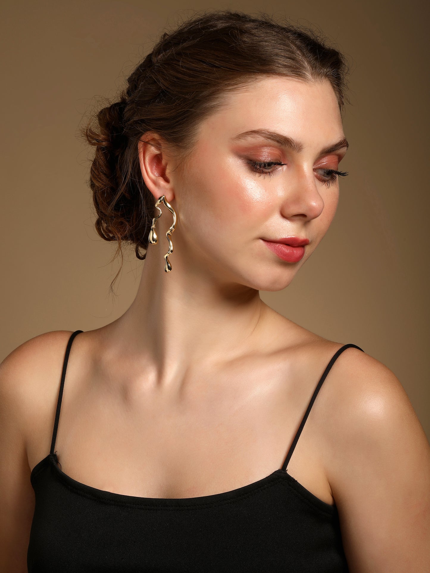 Curved Wave Drop 18KT Gold Plated Dangle Earring