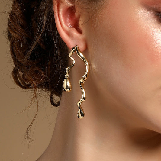 Curved Wave Drop 18KT Gold Plated Dangle Earring