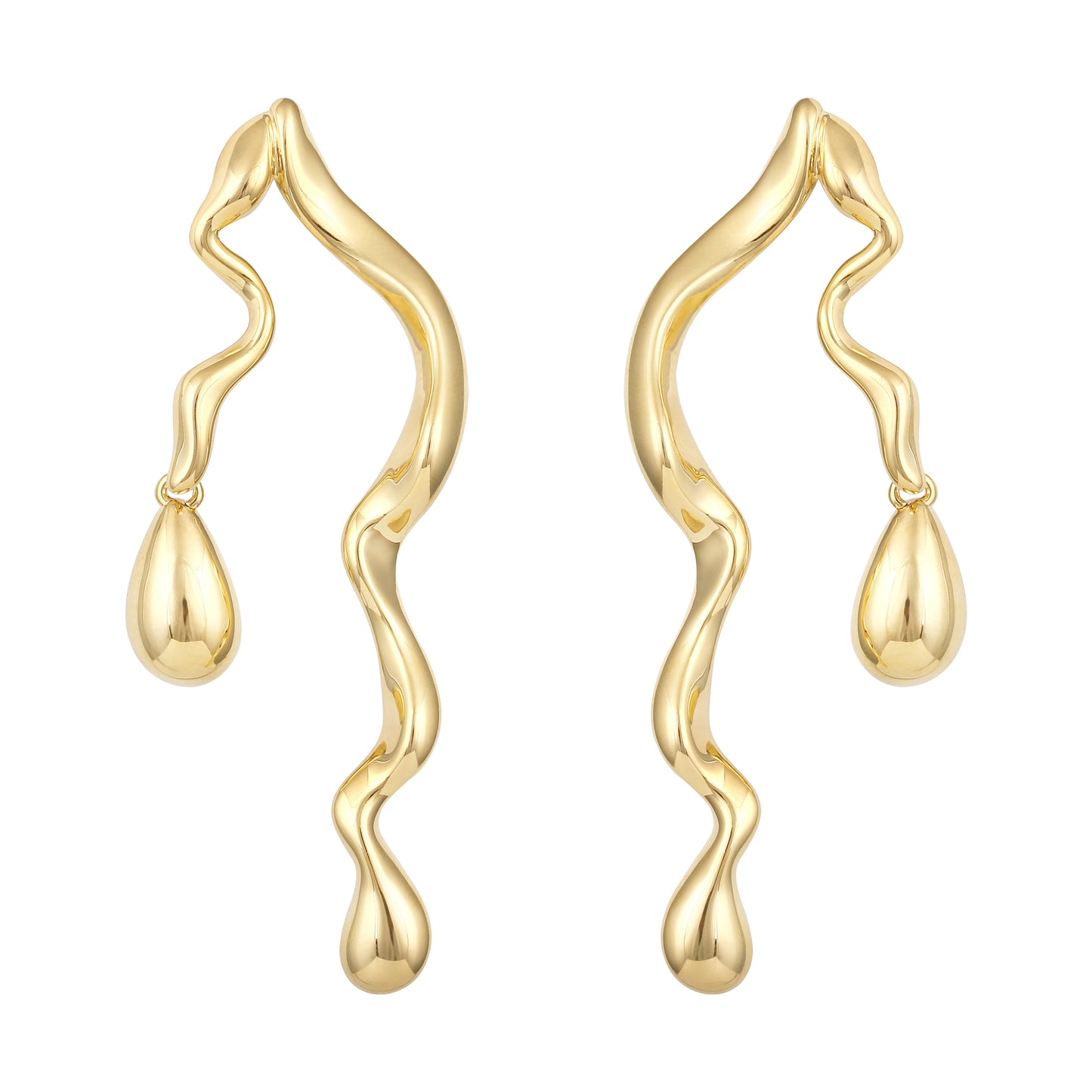 Curved Wave Drop 18KT Gold Plated Dangle Earring