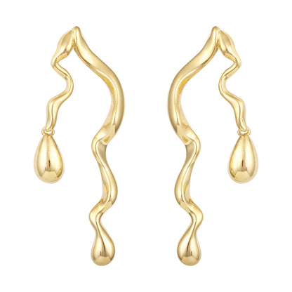 Curved Wave Drop 18KT Gold Plated Dangle Earring