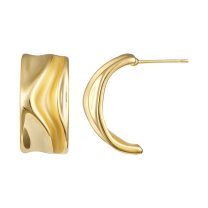 Molten "C" Shaped 18KT Gold Plated Stud Earring