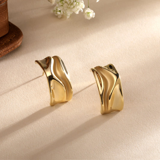 Molten "C" Shaped 18KT Gold Plated Stud Earring