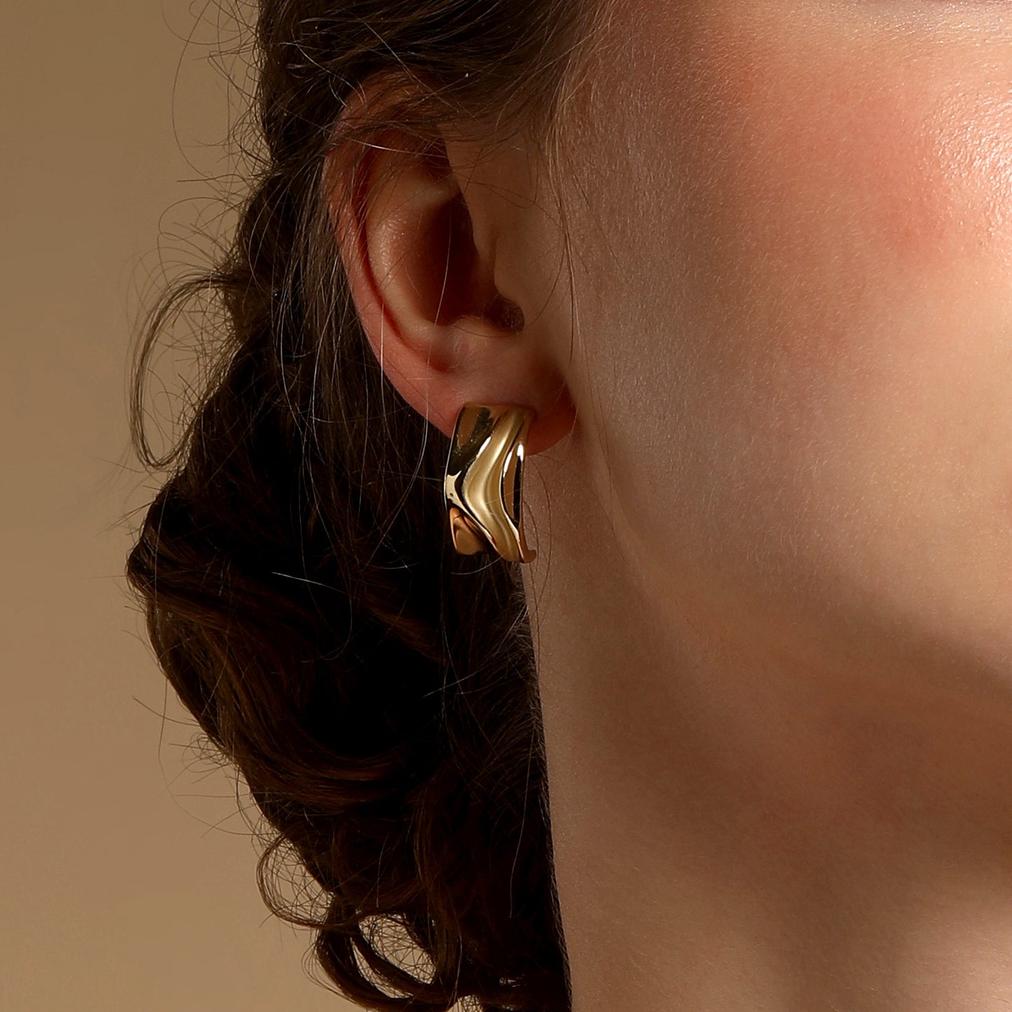 Molten "C" Shaped 18KT Gold Plated Stud Earring