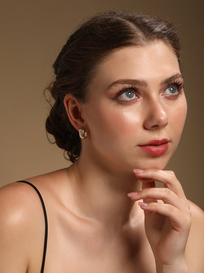 Square Shape 18KT Gold Plated Zircon Clip-On Drop Earring