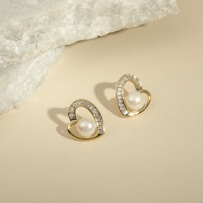 Heart Glow Romantic 18KT Gold Plated Zircon Pearl Drop Earring