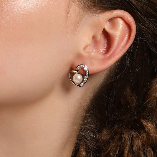 Heart Glow Romantic 18KT Gold Plated Zircon Pearl Drop Earring