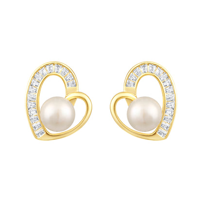 Heart Glow Romantic 18KT Gold Plated Zircon Pearl Drop Earring