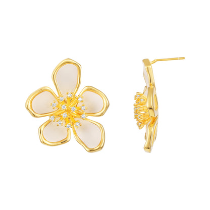 Floral Shine Design 18KT Gold Plated Zircon Stud Earring