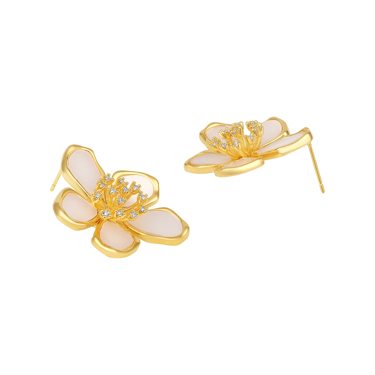 Floral Shine Design 18KT Gold Plated Zircon Stud Earring
