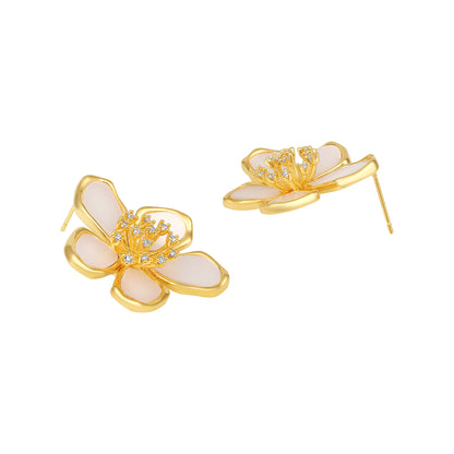 Floral Shine Design 18KT Gold Plated Zircon Stud Earring