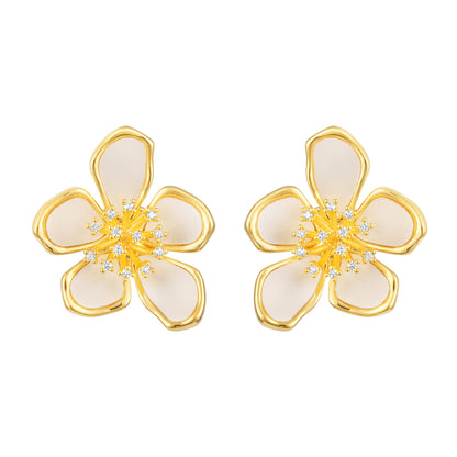 Floral Shine Design 18KT Gold Plated Zircon Stud Earring