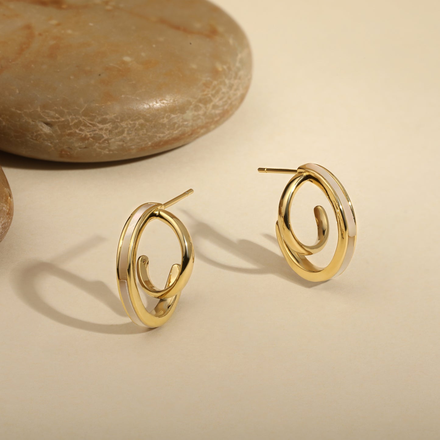 Enamel Double "C" Shaped 18KT Gold Plated Drop Earring