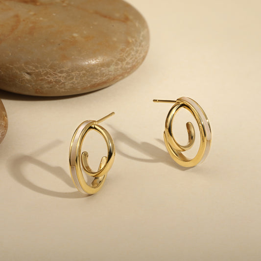 Enamel Double "C" Shaped 18KT Gold Plated Drop Earring
