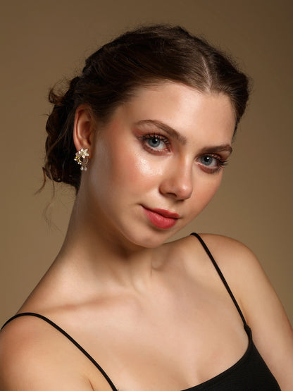 Bee Flower Design 18KT Gold Plated Pearl Dangle Earring