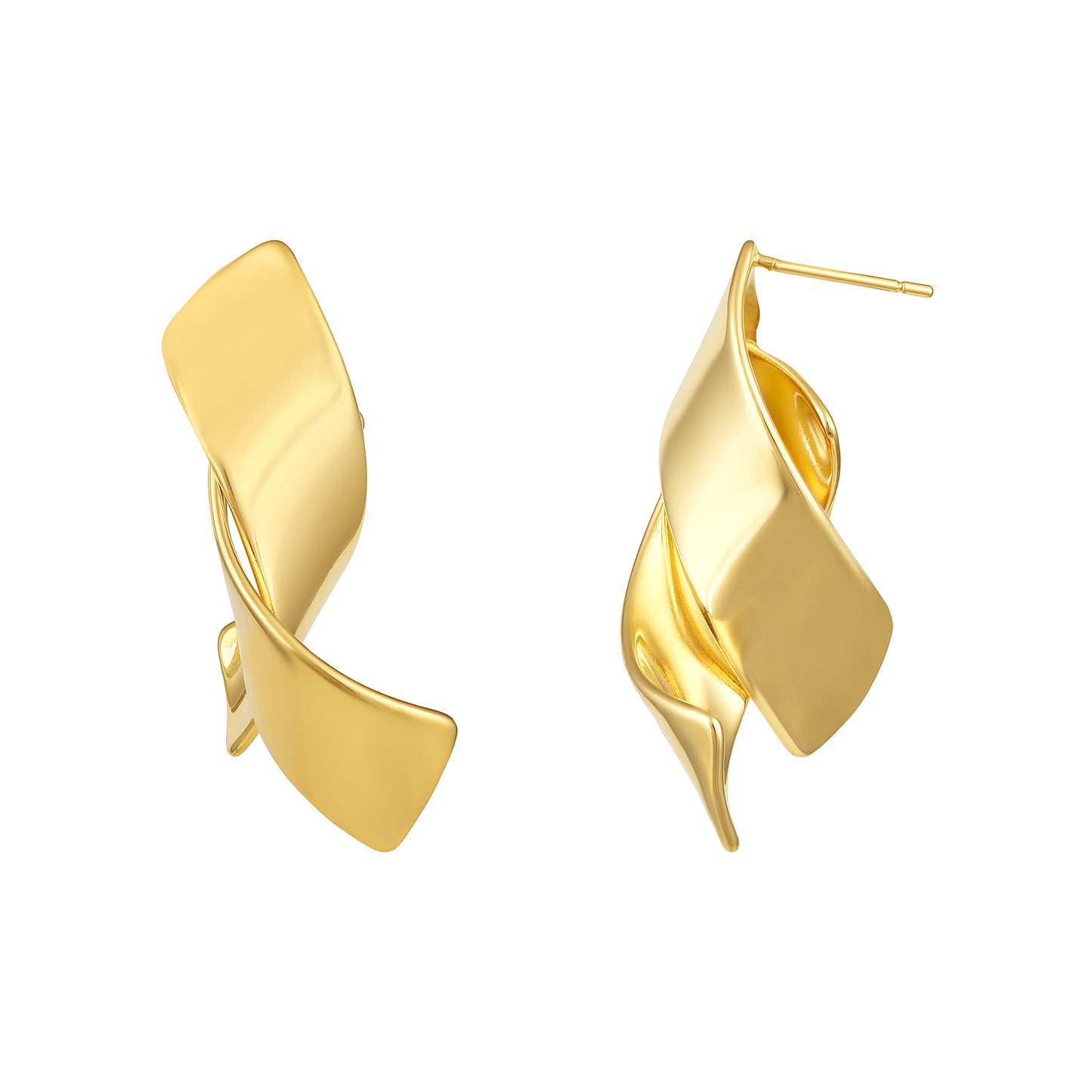 Wide Twist Curved 18KT Gold Plated Stud Earring
