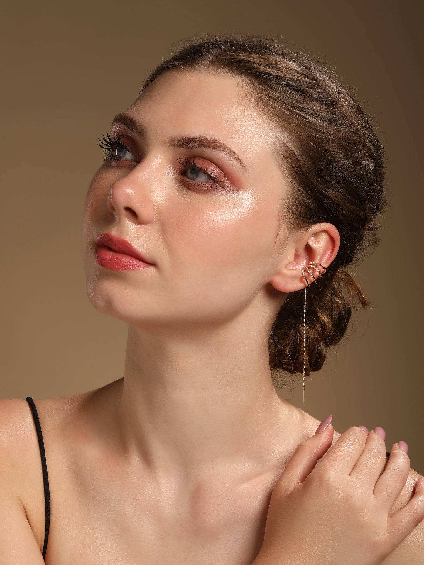 Trendy Chain Loop 18KT Gold Plated Zircon Dangle Earring