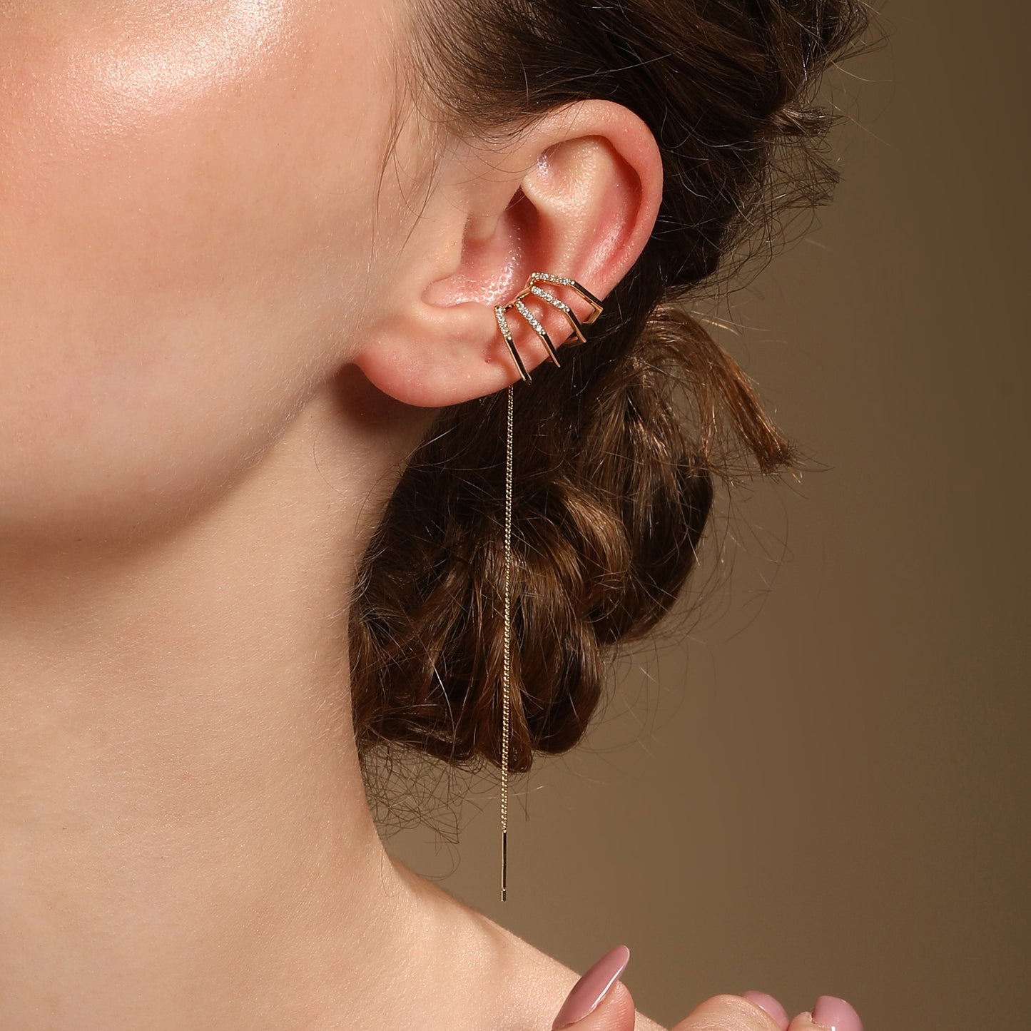 Trendy Chain Loop 18KT Gold Plated Zircon Dangle Earring