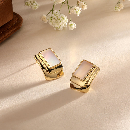Rectangle Shape 18KT Gold Plated Stud Earring
