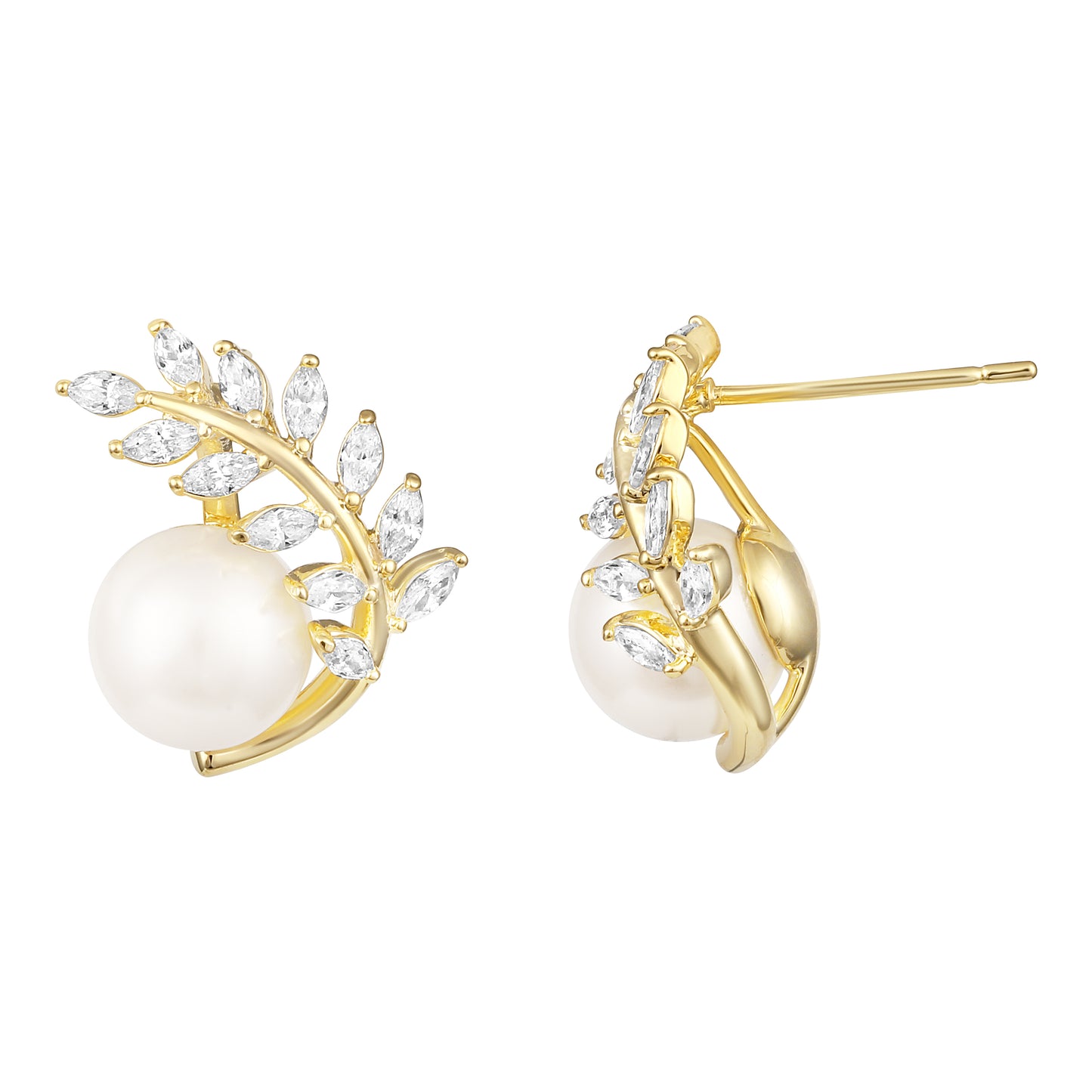 Pearl Leaf Design 18KT Gold Plated Stud Earring