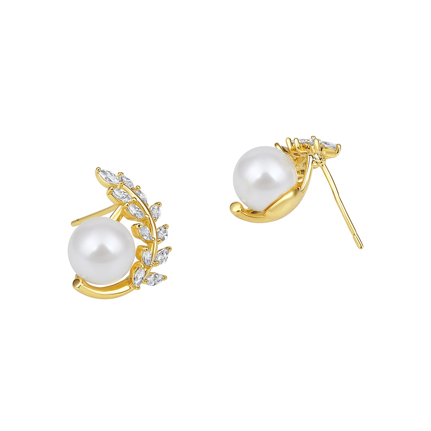 Pearl Leaf Design 18KT Gold Plated Stud Earring