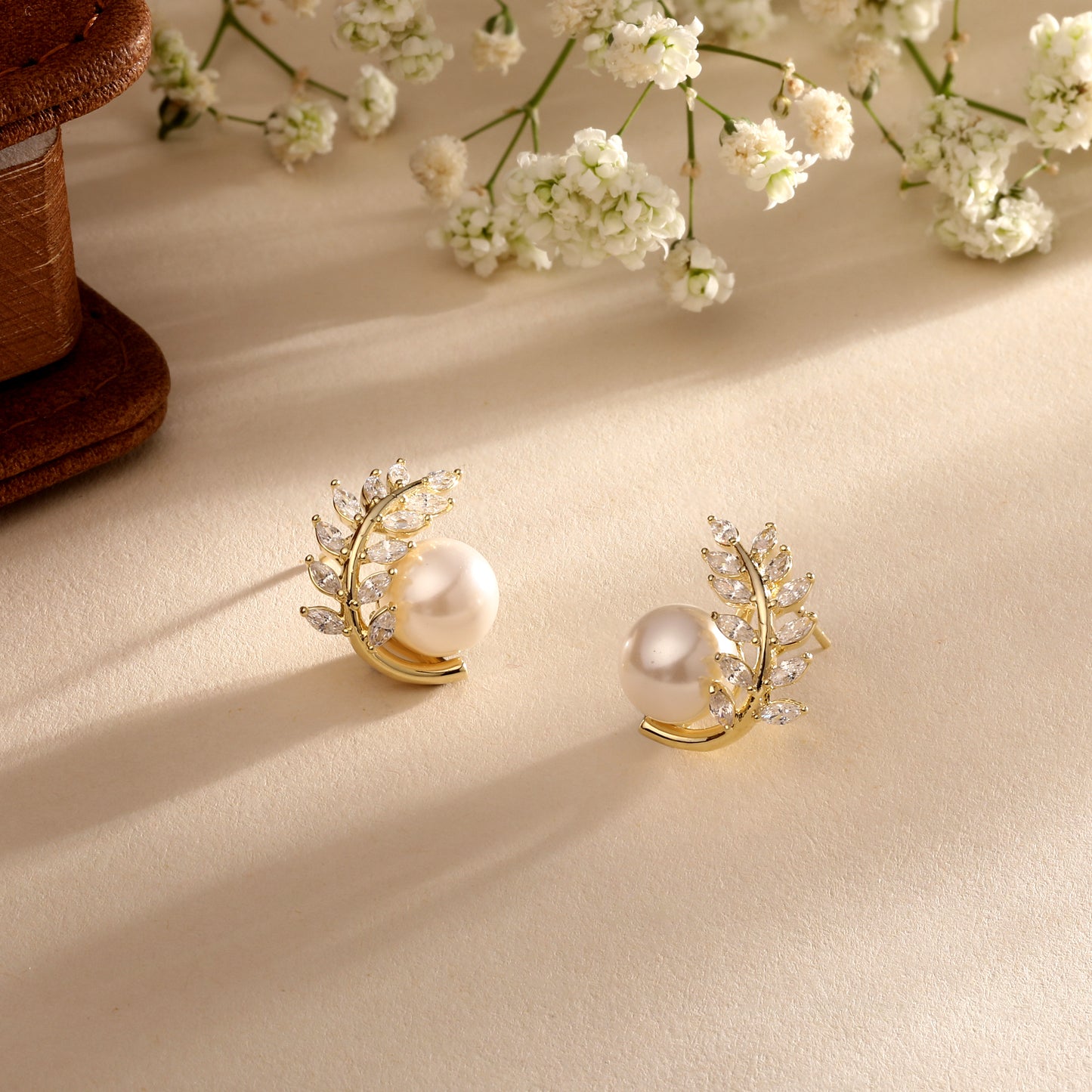 Pearl Leaf Design 18KT Gold Plated Stud Earring