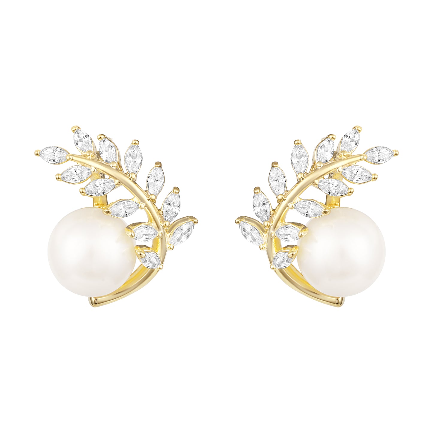 Pearl Leaf Design 18KT Gold Plated Stud Earring
