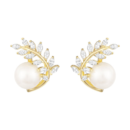 Pearl Leaf Design 18KT Gold Plated Stud Earring