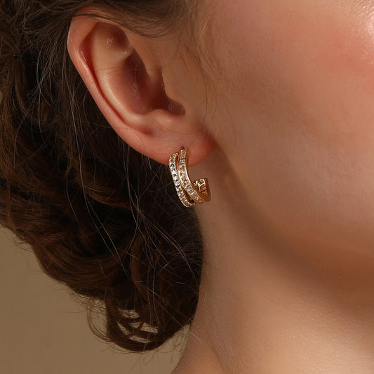 Stylish Shaped 18KT Gold Plated Dual-Cut Zircon Drop Earring