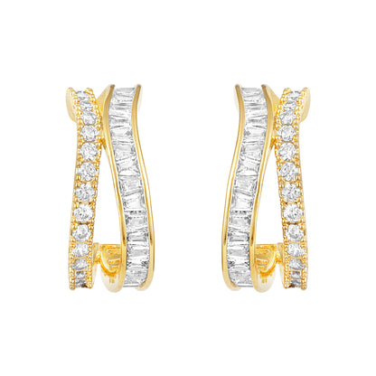 Stylish Shaped 18KT Gold Plated Dual-Cut Zircon Drop Earring