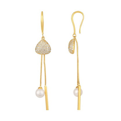 Dangling Pearl Bar Drop 18KT Gold Plated Earring