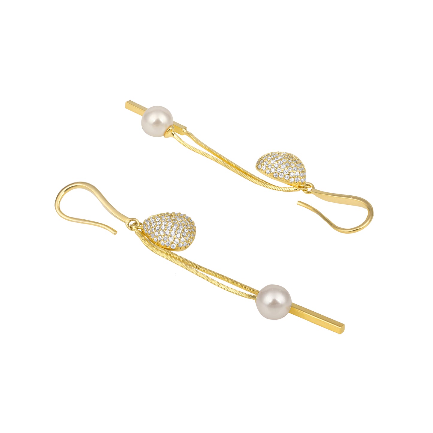 Dangling Pearl Bar Drop 18KT Gold Plated Earring