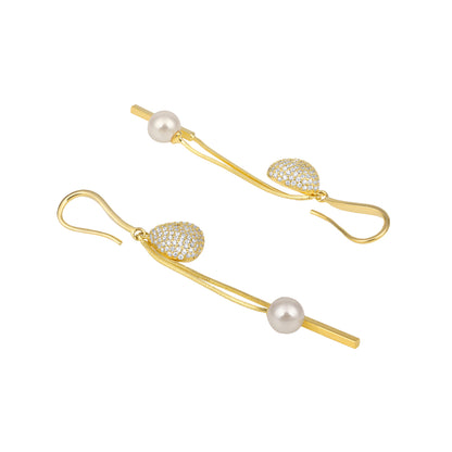 Dangling Pearl Bar Drop 18KT Gold Plated Earring