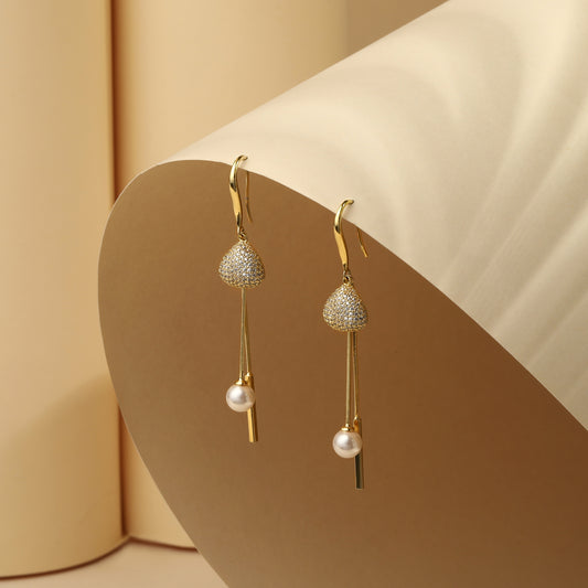 Dangling Pearl Bar Drop 18KT Gold Plated Earring