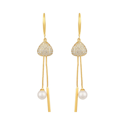 Dangling Pearl Bar Drop 18KT Gold Plated Earring