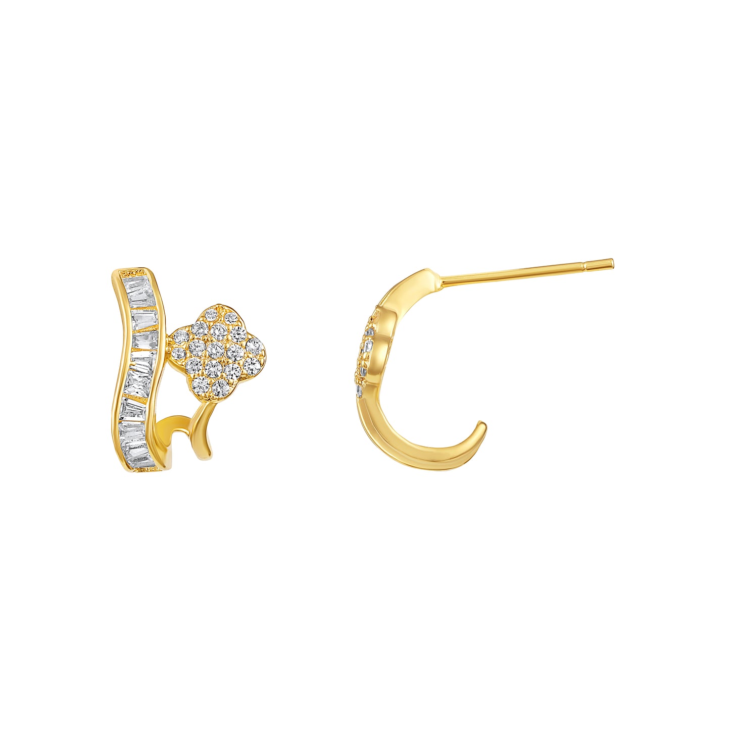 Bloom Crest Design 18KT Gold Plated Zircon Stud Earring