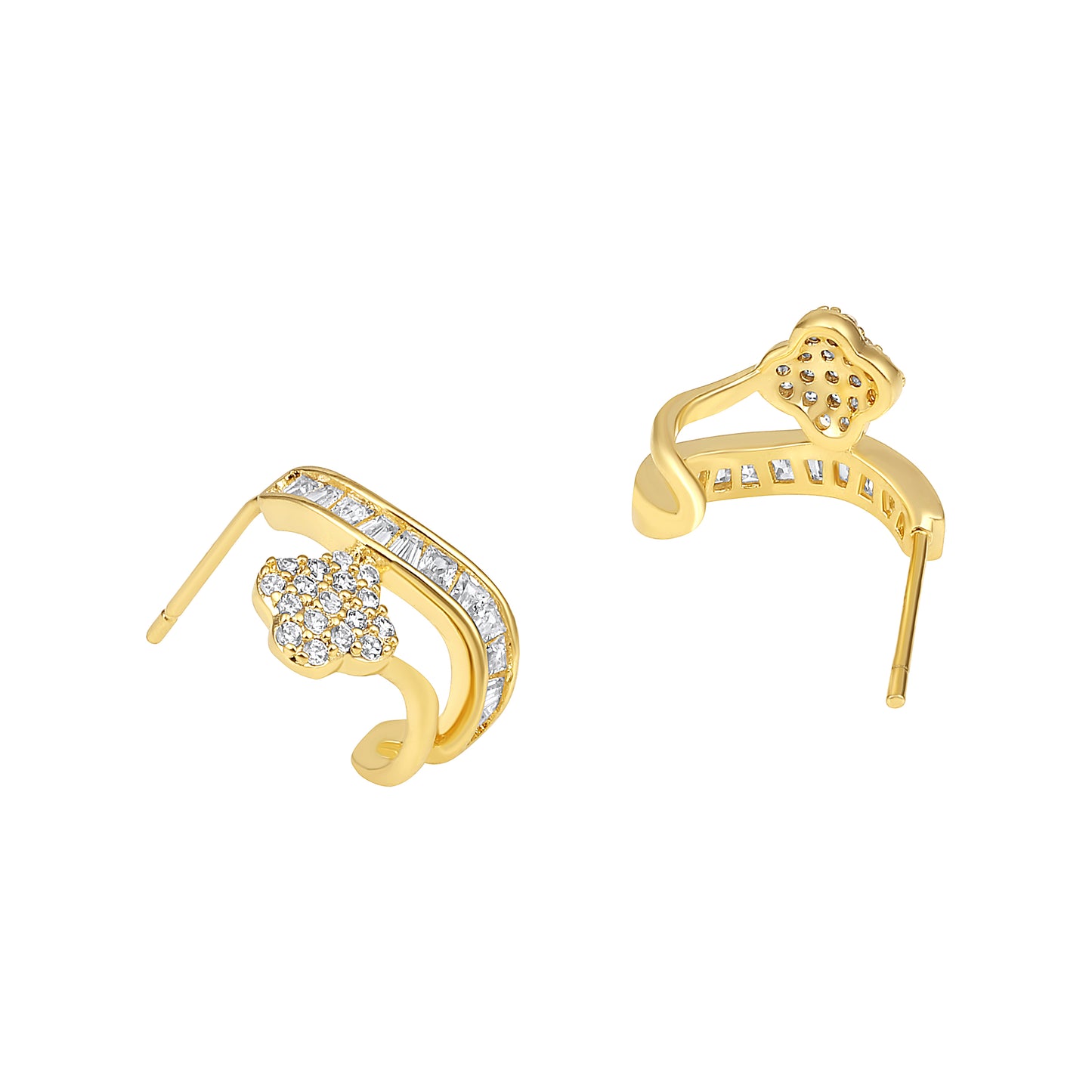 Bloom Crest Design 18KT Gold Plated Zircon Stud Earring