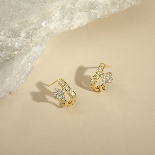 Bloom Crest Design 18KT Gold Plated Zircon Stud Earring
